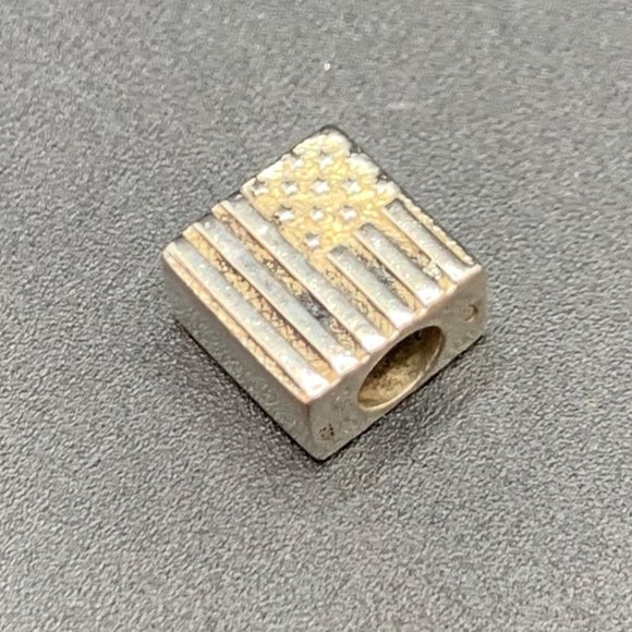 Solid Sterling Silver Stamped 925 American Flag Square Slide Charm - Picture 1 of 12